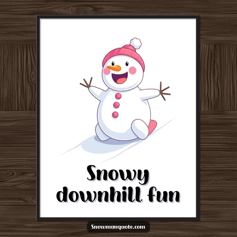 Funny cheerful snowman rolling energetically down a snowy hill, a downloadable high-resolution digital artwork.
