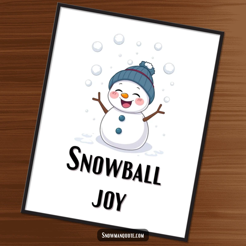 Funny digital art print of a snowman giggling while being pelted with snowballs. High-resolution, perfect for instant wall decor and winter fun.