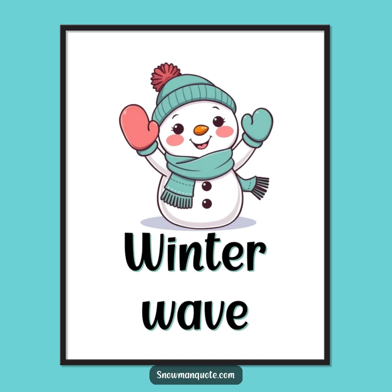 Funny Snowman Waving Digital Art: Cheerful Winter Scene for Decor