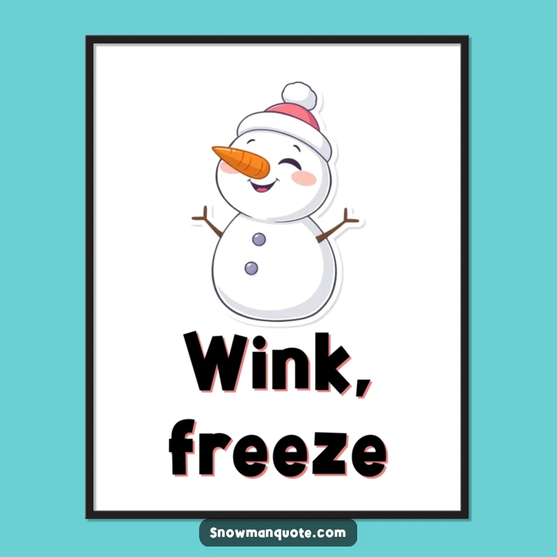 Funny Winking Snowman Digital Art: Playful Carrot Nose Instant Download