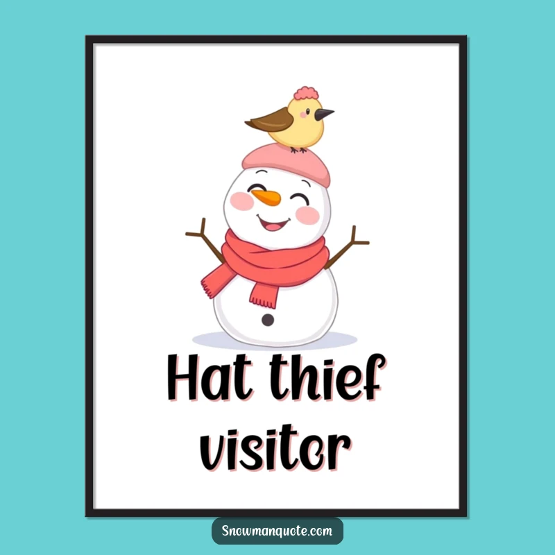 Funny Snowman Pecked Hat Digital Art: Instant Whimsy & Humor Decor Gift