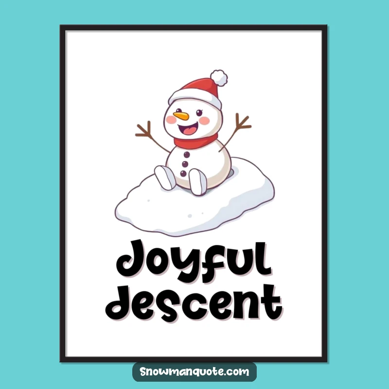 Funny Playful Snowman Hill Art Print: Winter Joy & Humor