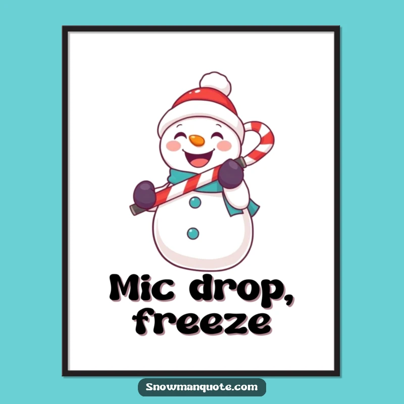 Funny Snowman Mic Digital Art Print - Instant Holiday Music Decor, Perfect Funny Gift