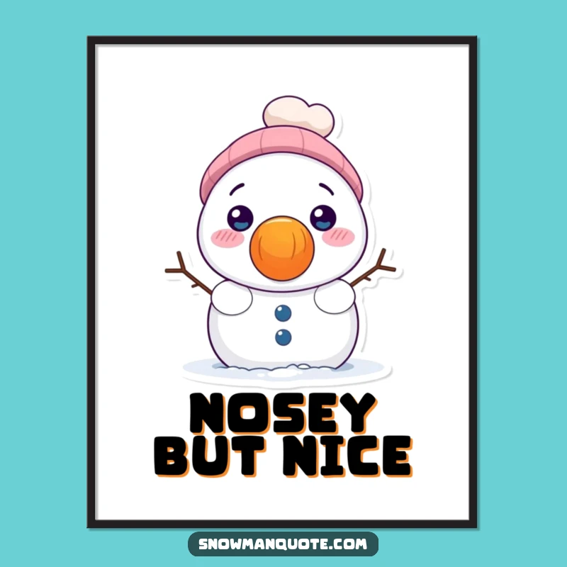 Funny Snowman Carrot Nose Digital Art - Shy Winter Printable Decor Gift