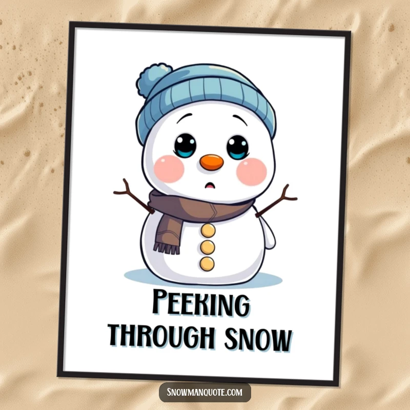 Funny Digital Art Print: A snowman humorously obscured by its hat, ready to be printed and hung. Adds immediate winter whimsy.