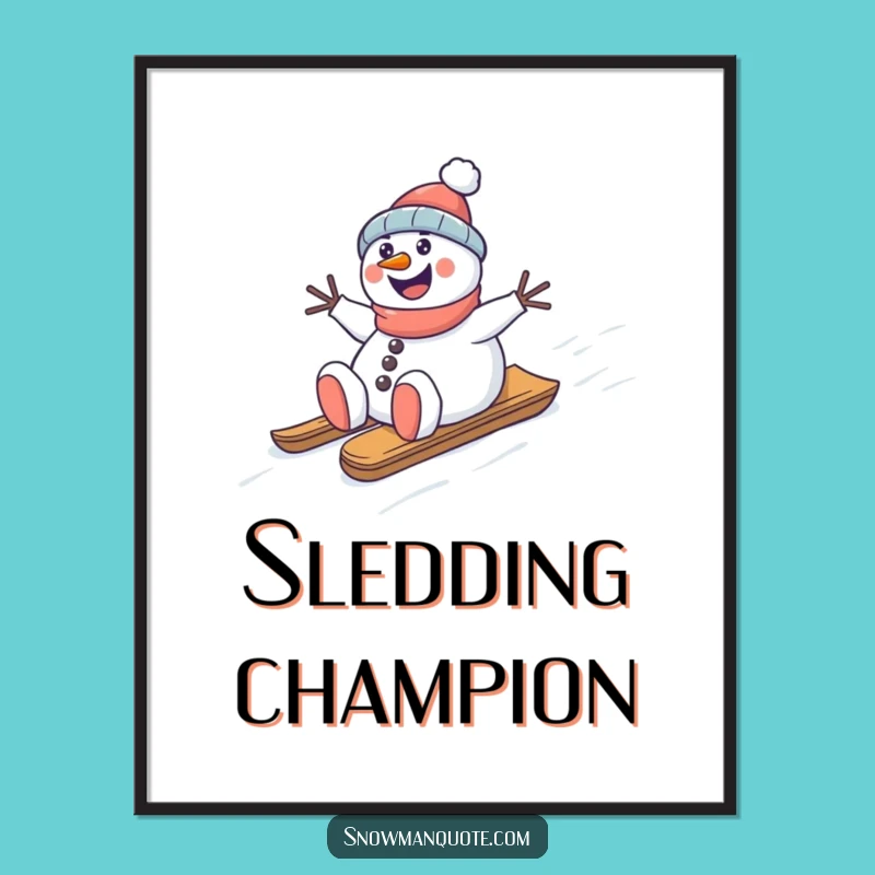 Funny Snowman Sledding Digital Art: Hilarious Winter Scene for Decor