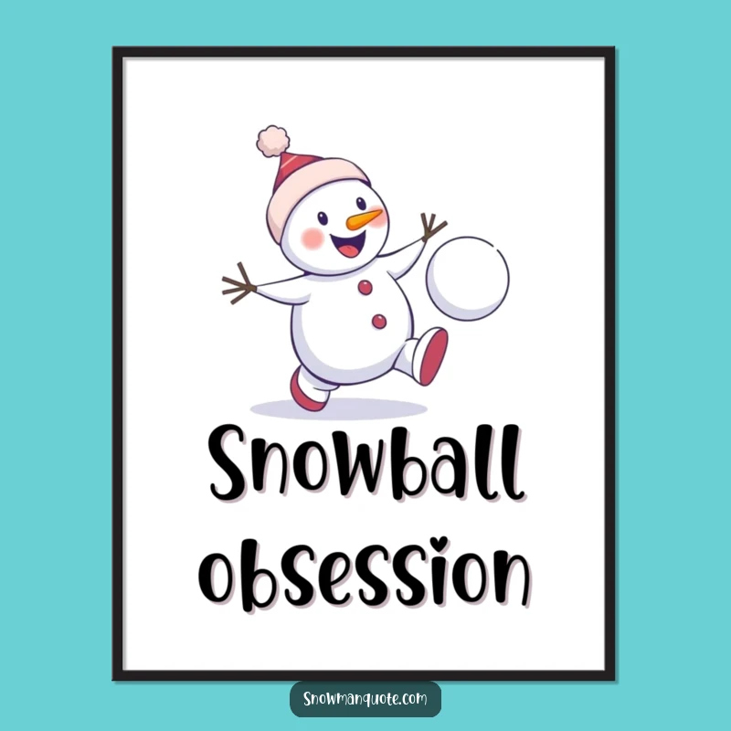Funny Snowman Chase Digital Art: Playful Winter Print, Instant Energetic Decor