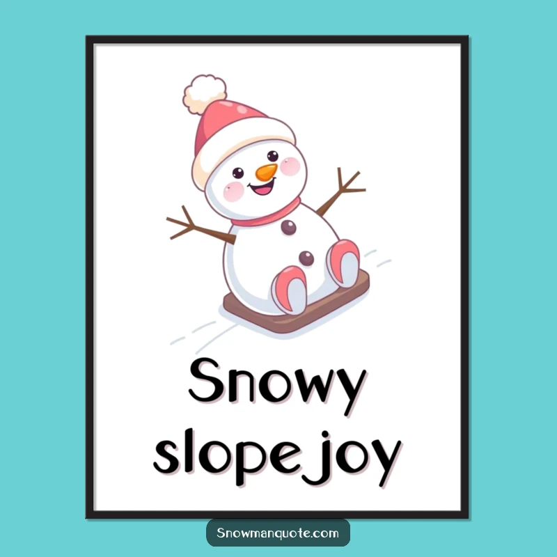 Funny Snowman Hill Slide Digital Art: Instant Joyful Winter Character Decor Gift
