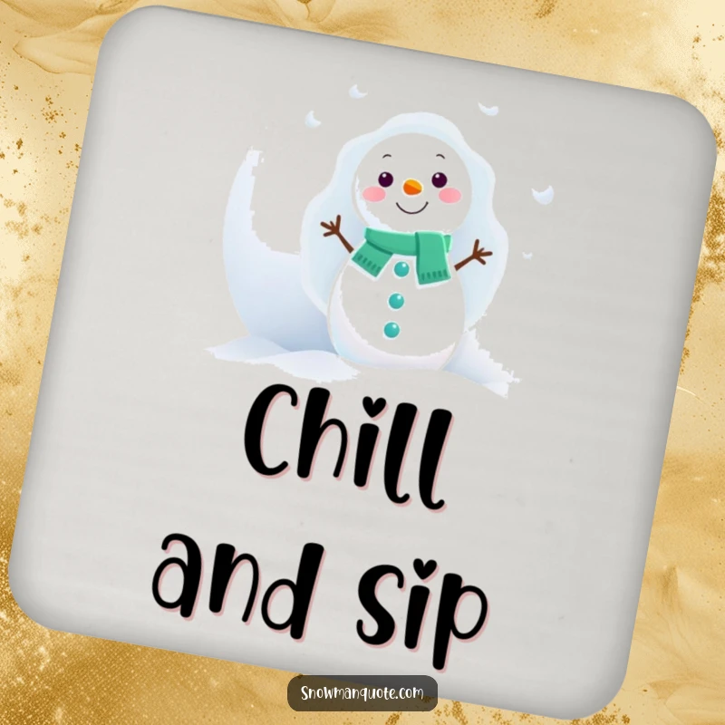 Funny Snowman Coaster: Design shows a snowman playfully peeking from behind a large snowball, protecting surfaces.