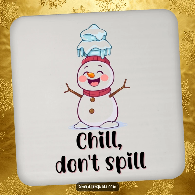 Funny Snowman Coasters: A giggling snowman attempts to balance a stack of icicles on its head, bringing winter comedy to surface protection.