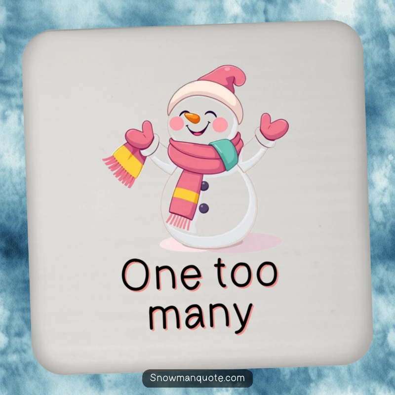 Funny Drink Coaster: A giggling snowman juggling colorful scarves, offering protection and a dose of winter whimsy. A charming accent.