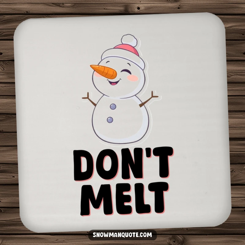 Funny drink coaster featuring a charming snowman with a carrot nose, giving a playful wink, protecting your furniture with style.