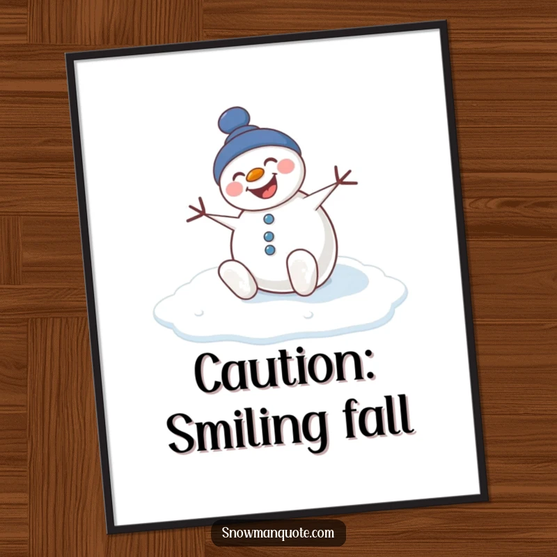 Funny wall art poster of a snowman comically slipping on ice, creating a humorous winter scene.