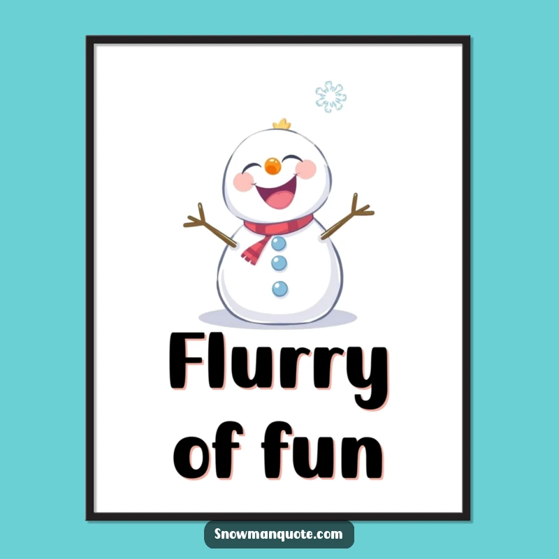 Funny Giggling Snowman Poster - Snowflake Tickle Art for Whimsical Decor Gift