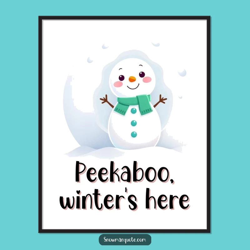Funny Snowman Peek Poster: Giant Snowball Art, Winter Decor, Unique Gift