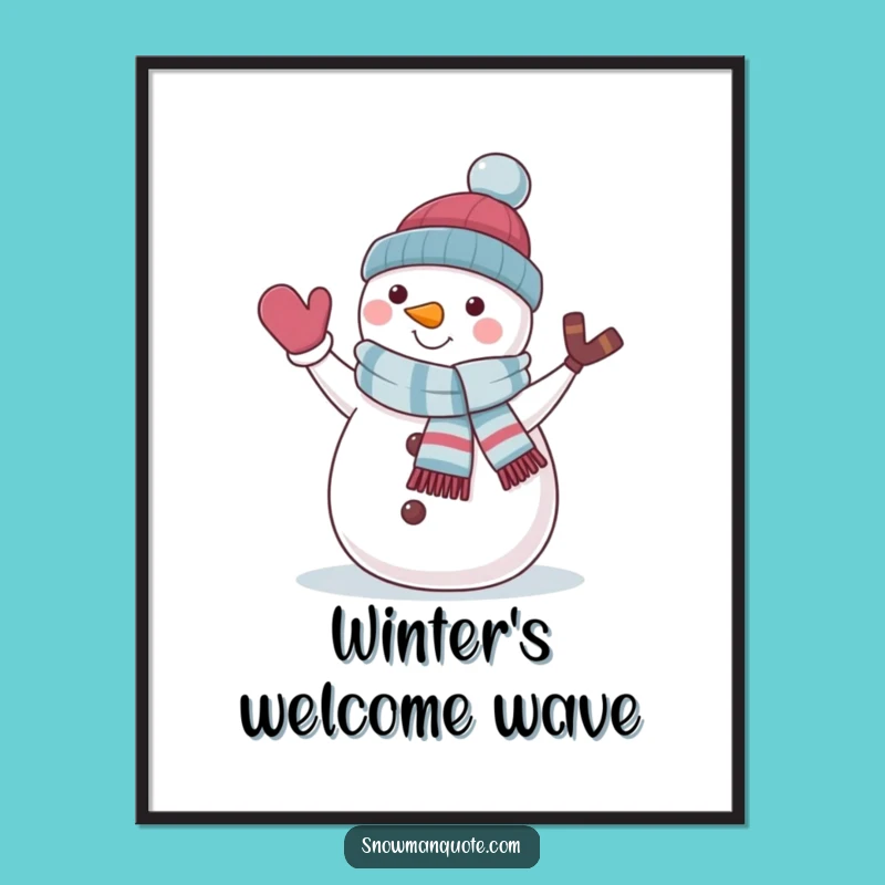 Funny Snowman Poster - Jaunty Scarf Wave Art for Festive Wall Decor Gift