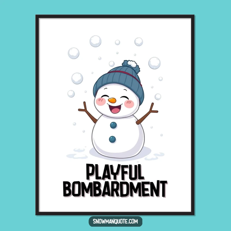 Funny Giggling Snowman Snowball Poster - Hilarious Winter Combat Art