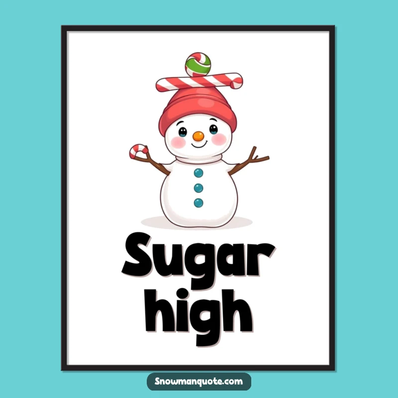 Funny Candy Cane Snowman Poster: Festive Balance Art for Walls