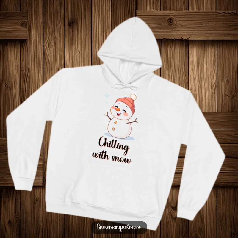 Funny Snowman Hoodie: Featuring a cheerful snowman with carrot nose winking playfully at a falling snowflake, offering cozy winter vibes.