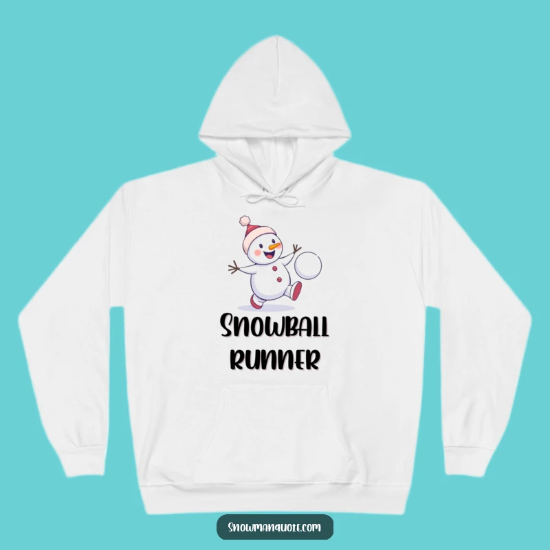 Funny Snowman Chase Hoodie: Cozy Winter Action, Warm and Playful Gift