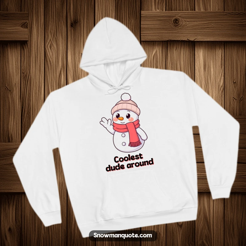 Funny Hoodie: A snowman with a scarf offers a friendly wave, its button eye conveying a warm and welcoming expression.