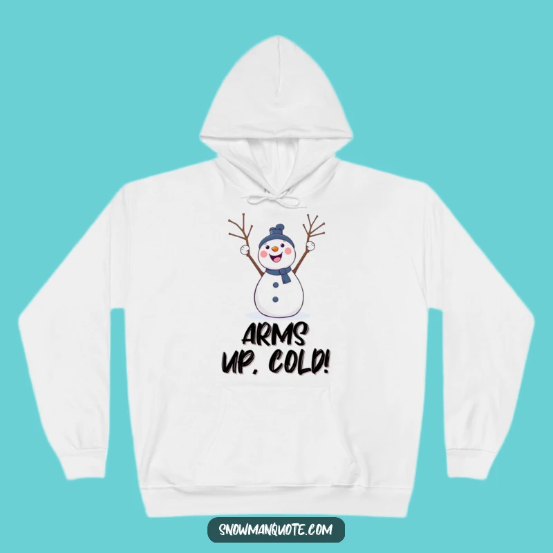 Warm Funny Cheering Snowman Hoodie: Cozy Twig Arm Celebration Wear