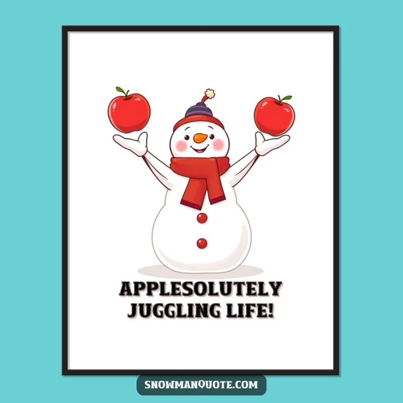 Funny Free Printable Wall Art: Juggling Snowman Apples Skill Decor