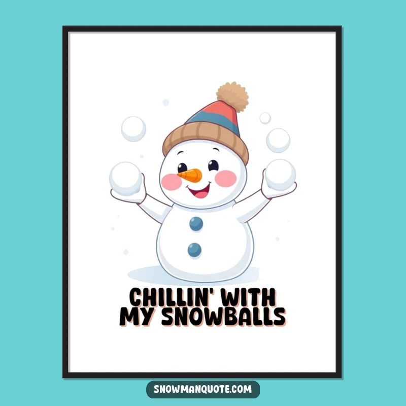 Funny Free Printable Wall Art: Snowman Juggling Snowballs - Downloadable Decor