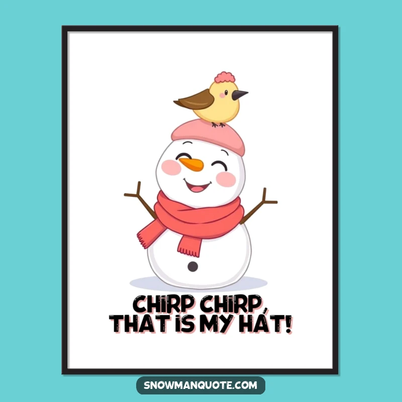 Free Printable Wall Art: Surprised Snowman & Bird - Humorous Downloadable Decor Gift