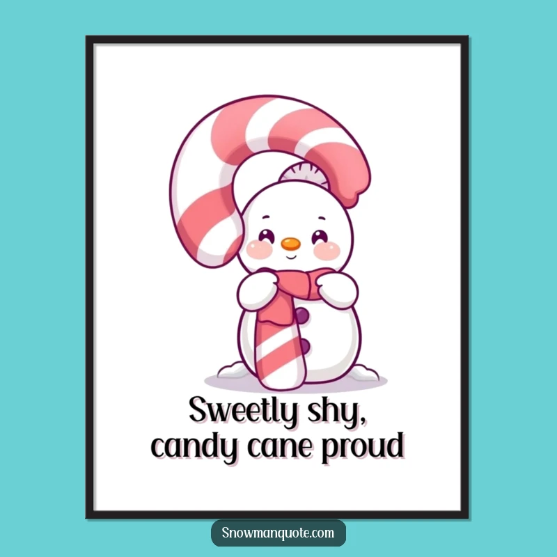 Free Printable Snowman Candy Cane Art: Shy Winter Decor, Funny Downloadable Gift
