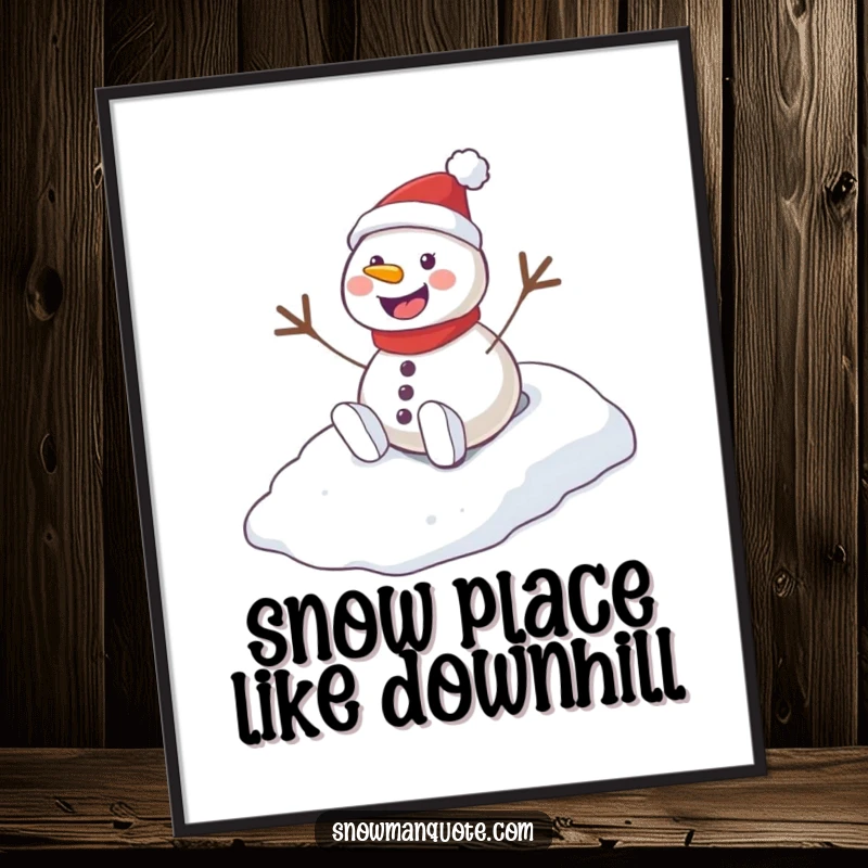 Funny Free Printable Snowman Hill Art: A jubilant snowman gracefully slides down a snowy slope, bringing winter cheer to your decor.