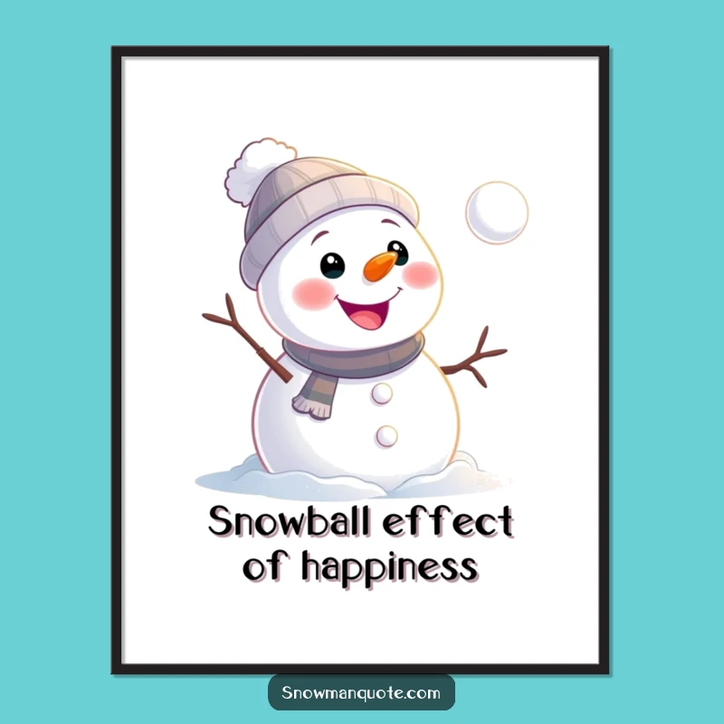 Free Printable Wall Art: Funny Snowman Rolling Snowball Humorous Downloadable Art
