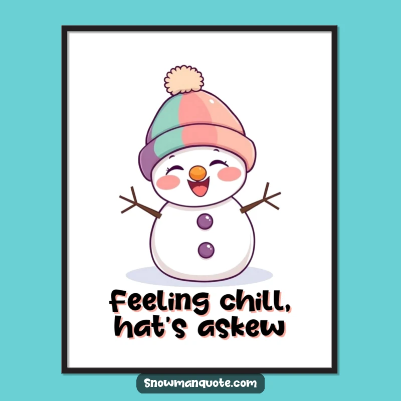 Funny Free Printable Wall Art: Giggling Snowman Lopsided Hat Downloadable Decor