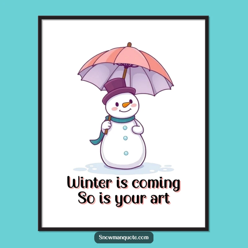 Funny Free Printable Wall Art: Snowman Umbrella Toss Downloadable Art