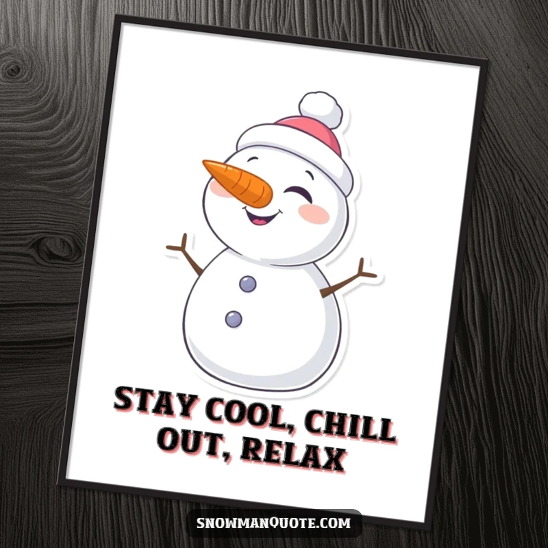 Funny Free Printable Wall Art: A cheerful snowman with a carrot nose executes a mischievous wink, bringing playful decor.