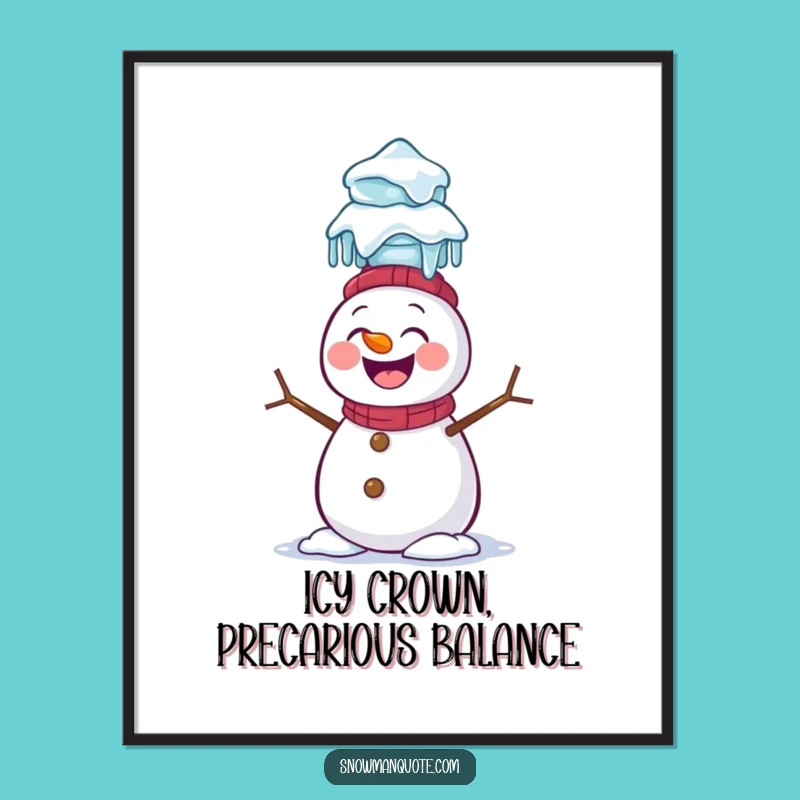 Free Printable Snowman Wall Art: Funny Icicle Balance Downloadable Decor