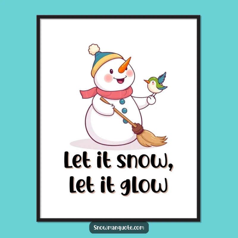 Free Printable Wall Art: Delighted Snowman & Bird Broom Buddy Funny Downloadable Art for Your Home