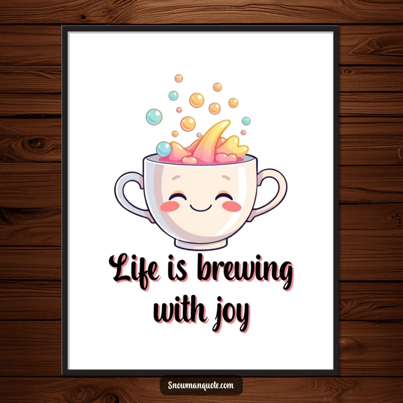 Funny Free Printable Wall Art: Adorable teacup spilling bubbly rainbow liquid, adding a playful touch to decor.
