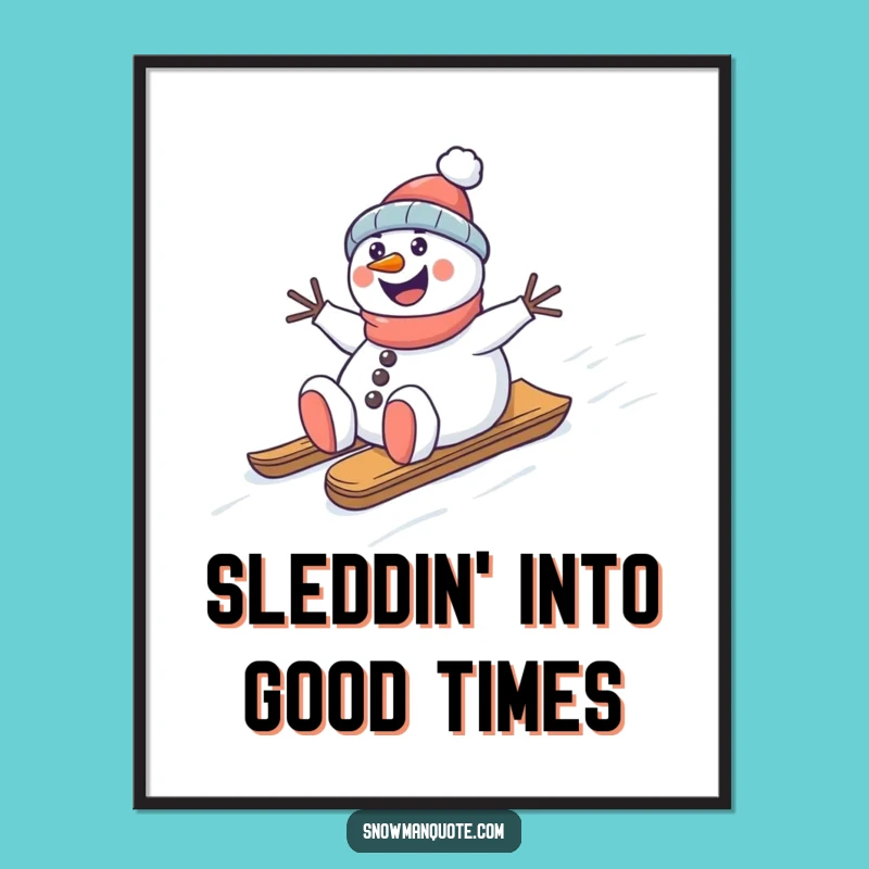 Funny Free Printable Wall Art: Snowman Sledding - Downloadable Decor