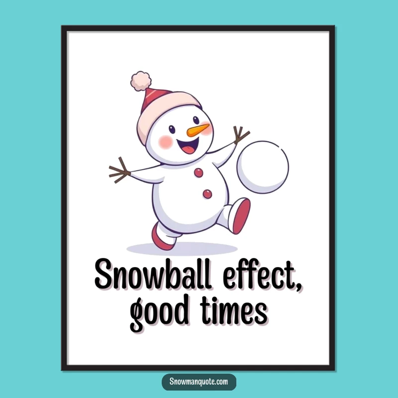 Exciting Snowman Art Free Printable: Chasing Snowball Downloadable Decor