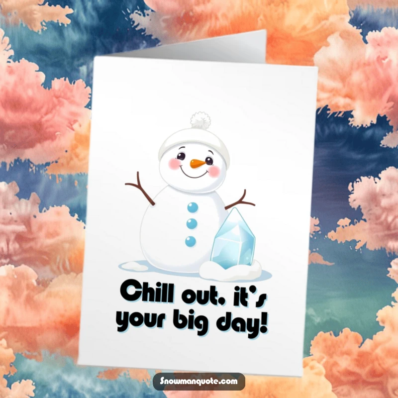 Funny Free Printable Birthday Card featuring a smiling snowman admiring a tiny ice sculpture, perfect for a cool celebration.