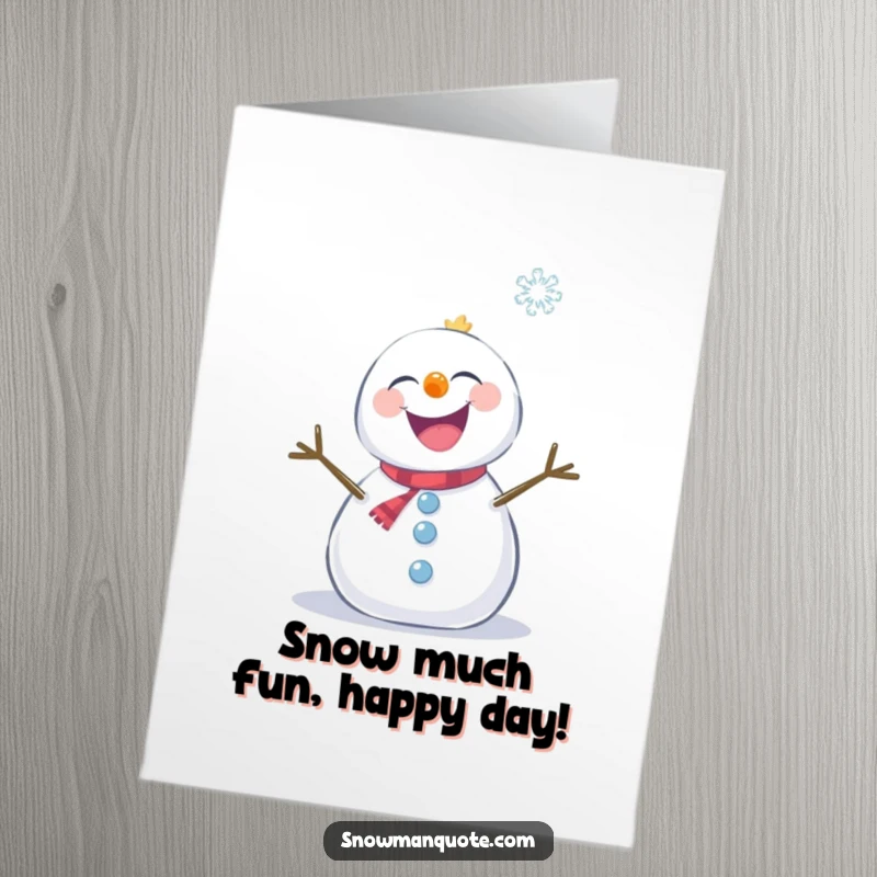 Funny Free Printable Birthday Card featuring a snowman gleefully giggling as a snowflake tickles his nose, pure winter joy.