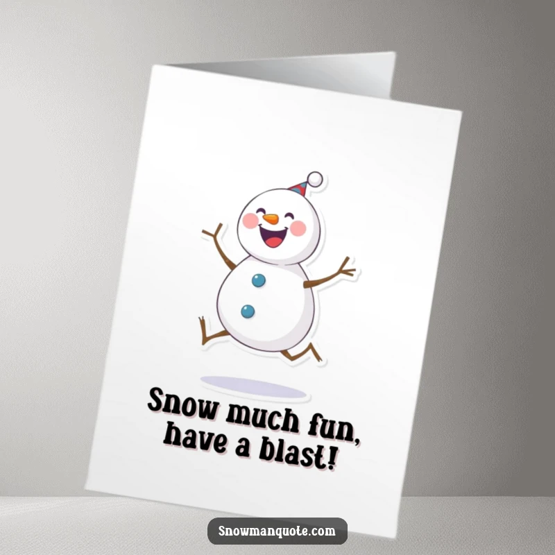 Funny Free Printable Birthday Card: Cheerful snowman kicking joyfully, twig legs in motion, a festive downloadable greeting.