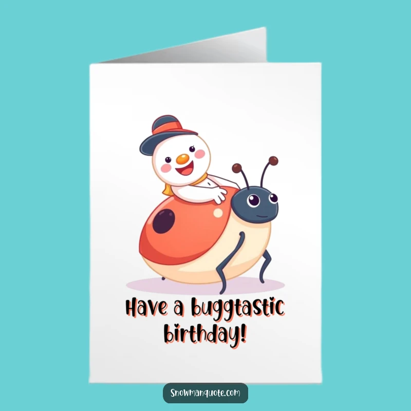 Free Printable Snowman Ladybug Birthday Card: Funny Ride Downloadable Gift