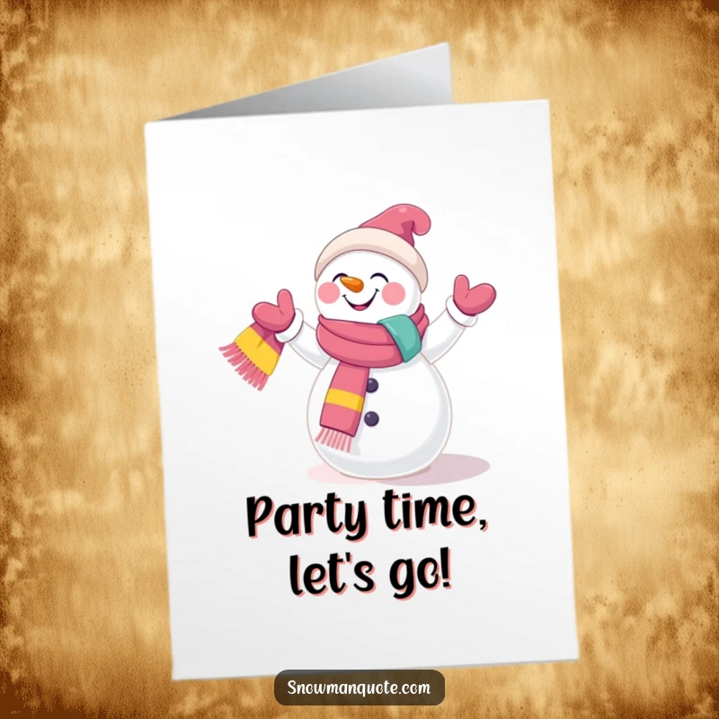 Funny Free Printable Birthday Card: Giggling snowman juggling colorful scarves, a downloadable celebration of joy.