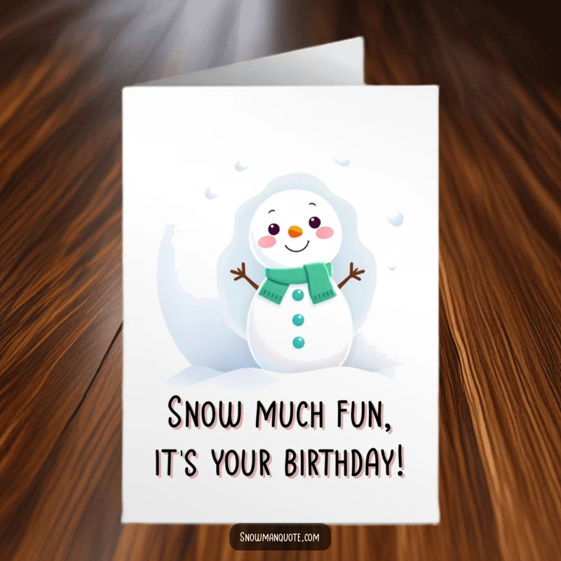 Funny Free Printable Birthday Card: Snowman shyly peeking out from behind a giant snowball, frosty surprise.