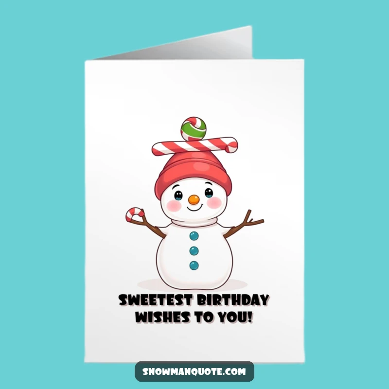 Free Printable Birthday Card: Candy Cane Hat Snowman, Funny DIY Downloadable Gift!