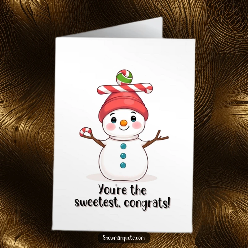 Funny Free Printable Congratulations Card: A charming snowman sporting a colorful candy cane hat, symbolizing sweet victory and cheer.