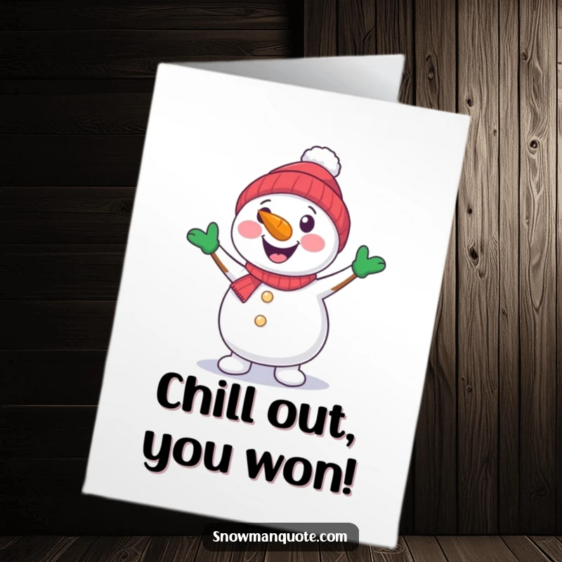 Funny Free Printable Congrats Card: Happy snowman with carrot nose, gleefully dancing with arms, celebrating a wonderful achievement.