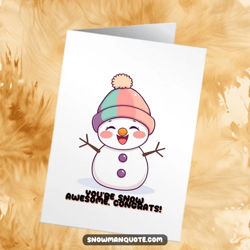 Funny Free Printable Congratulations Card showing a happy snowman giggling with a tilted hat, perfect for any achievement.